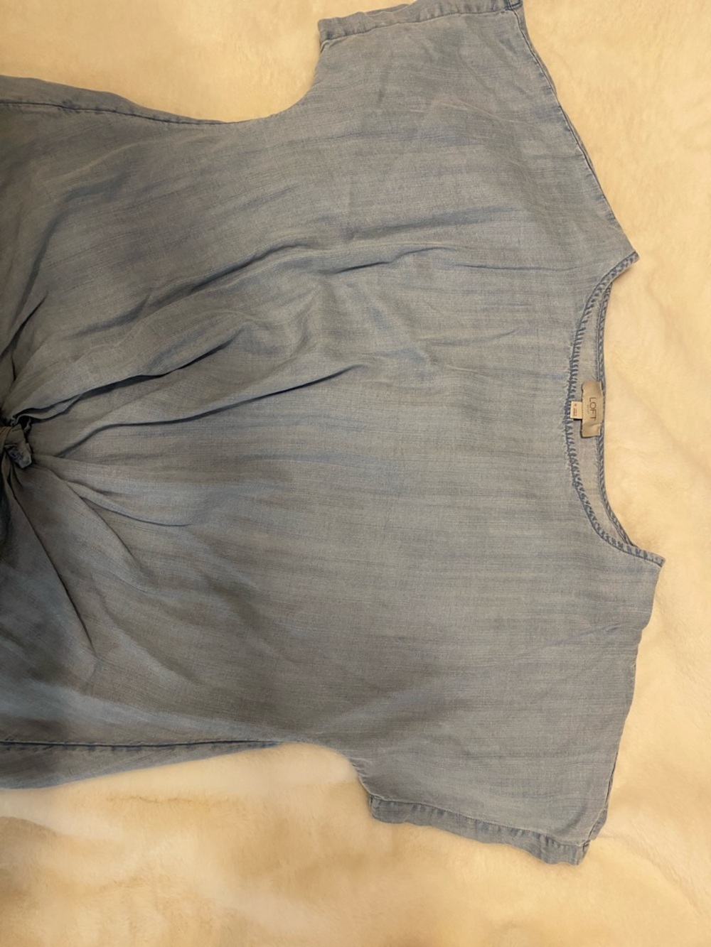 LOFT Light weight denim Short Sleeve Tie-Knot Top - Picture 4 of 5